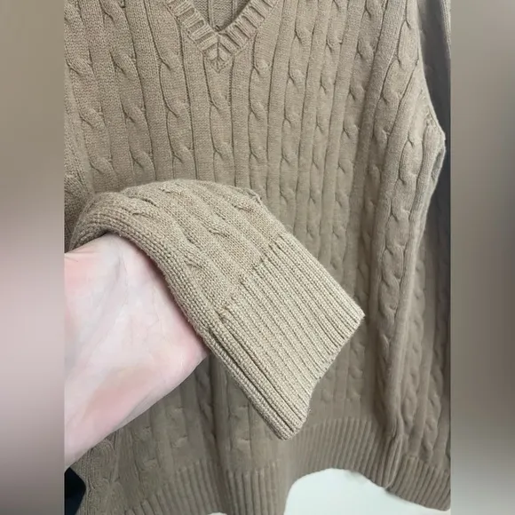 Vintage Tommy Hilfiger  Sweater Womens Brown Cable Knit V Neck Pullove