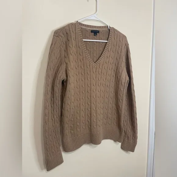 Vintage Tommy Hilfiger  Sweater Womens Brown Cable Knit V Neck Pullove