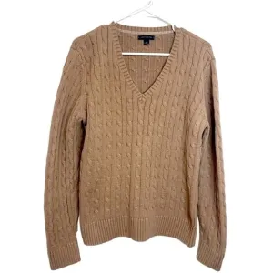 Vintage Tommy Hilfiger  Sweater Womens Brown Cable Knit V Neck Pullove