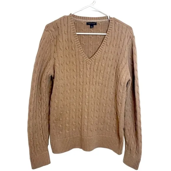 Vintage Tommy Hilfiger  Sweater Womens Brown Cable Knit V Neck Pullove