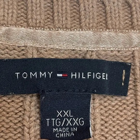 Vintage Tommy Hilfiger  Sweater Womens Brown Cable Knit V Neck Pullove