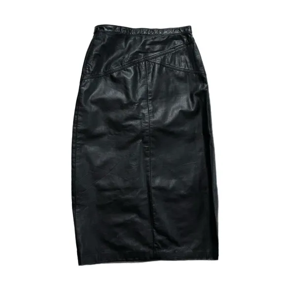 VTG 90s Black Leather Pencil Skirt S