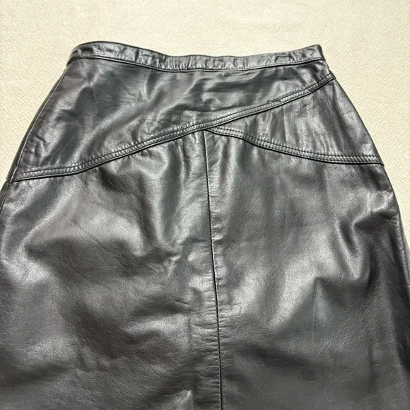 VTG 90s Black Leather Pencil Skirt S