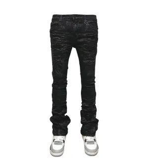 Waxed flared fit denim