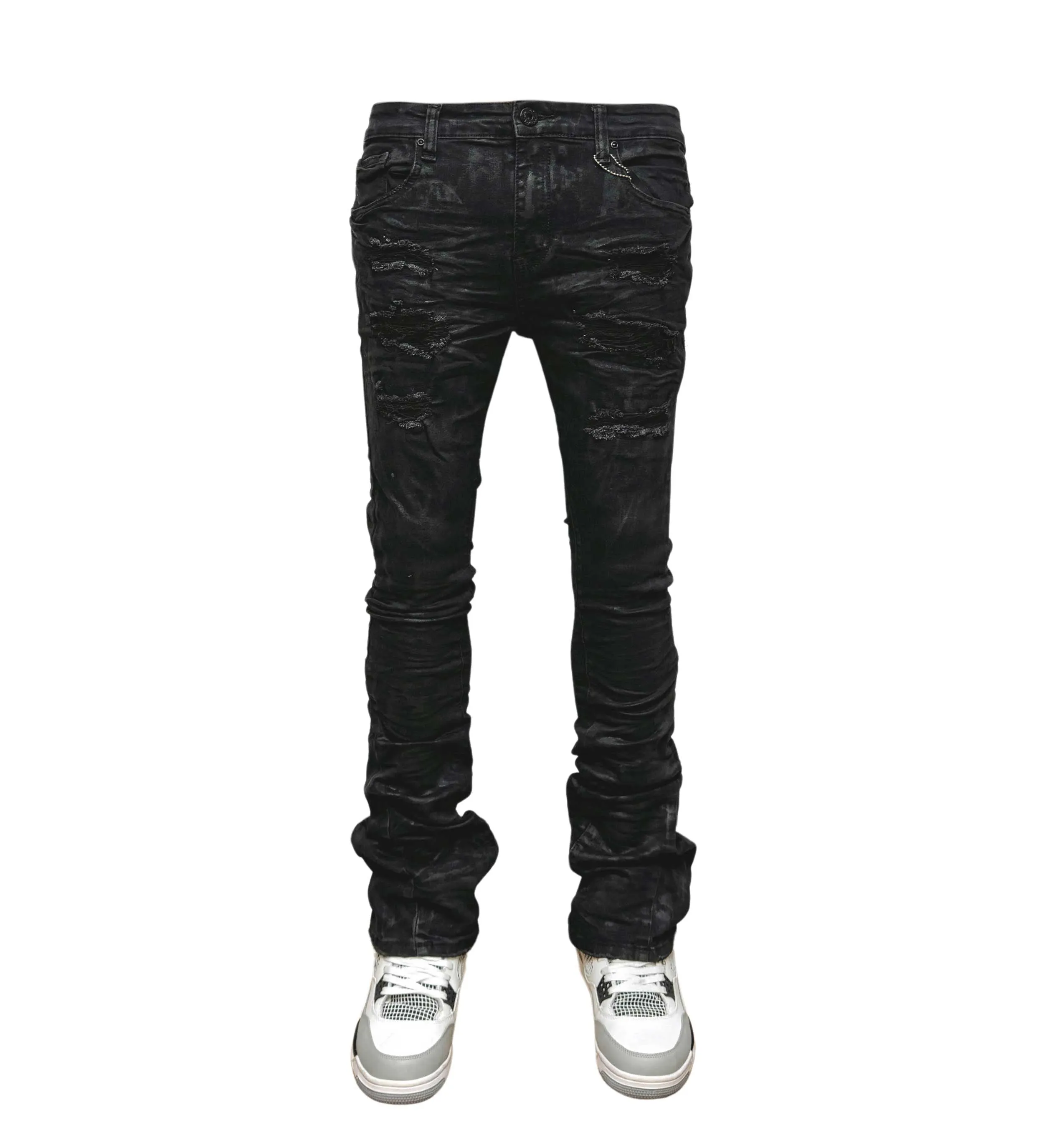 Waxed flared fit denim