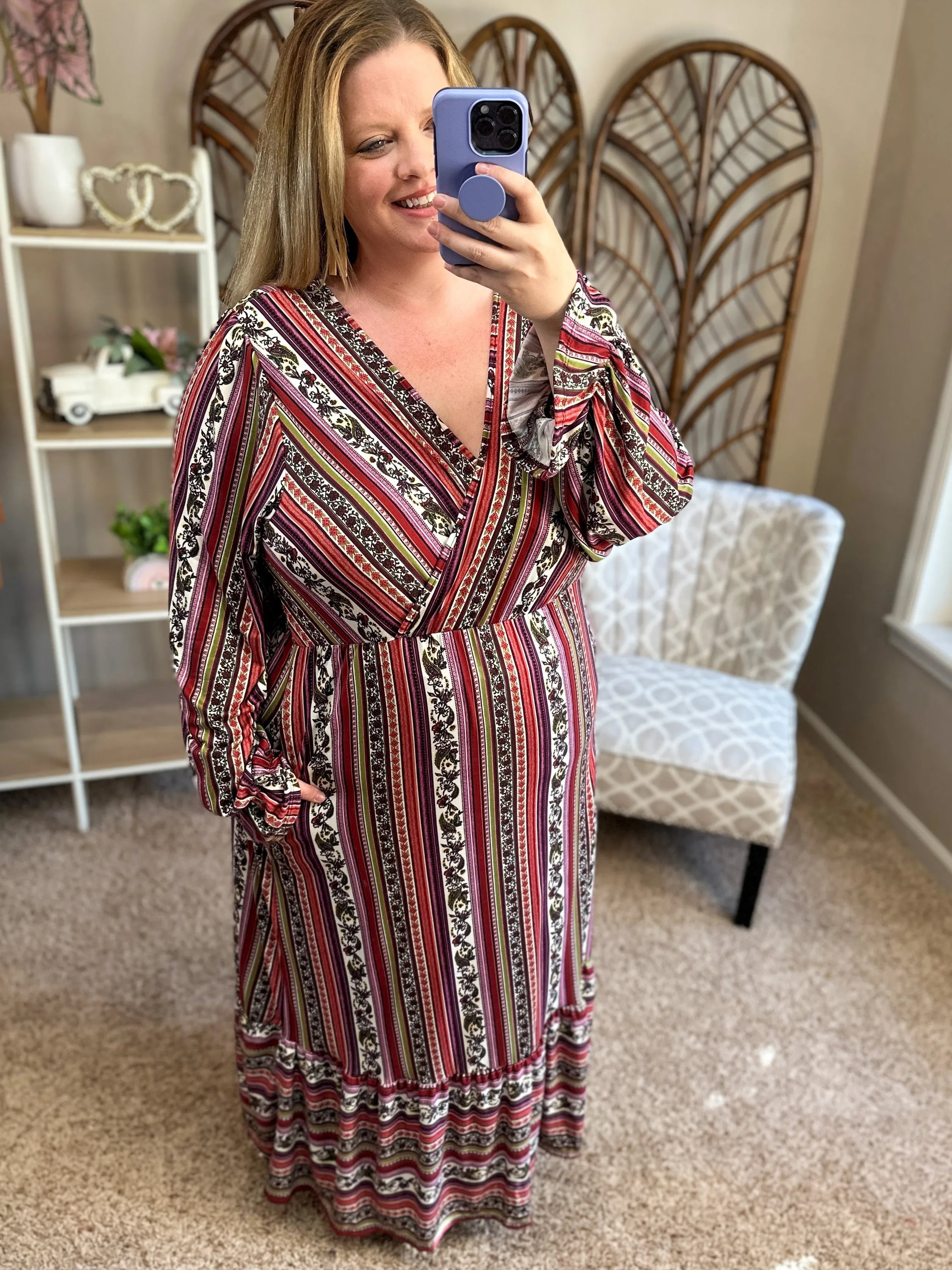 Weak in the Knees Maxi Dress w/Pockets - Wine Mix