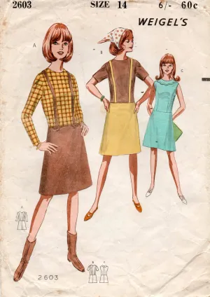 Weigel's 2603 Womens Colour Block Hipster Shift Dress 1960s Vintage Sewing Pattern Bust 34 inches