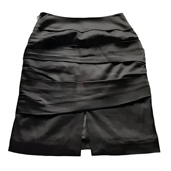 WHBM Black Satin Bandage Pencil Fitted Cocktail Party Dress Midi Skirt XS 00