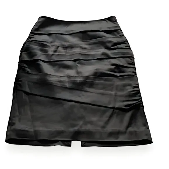 WHBM Black Satin Bandage Pencil Fitted Cocktail Party Dress Midi Skirt XS 00