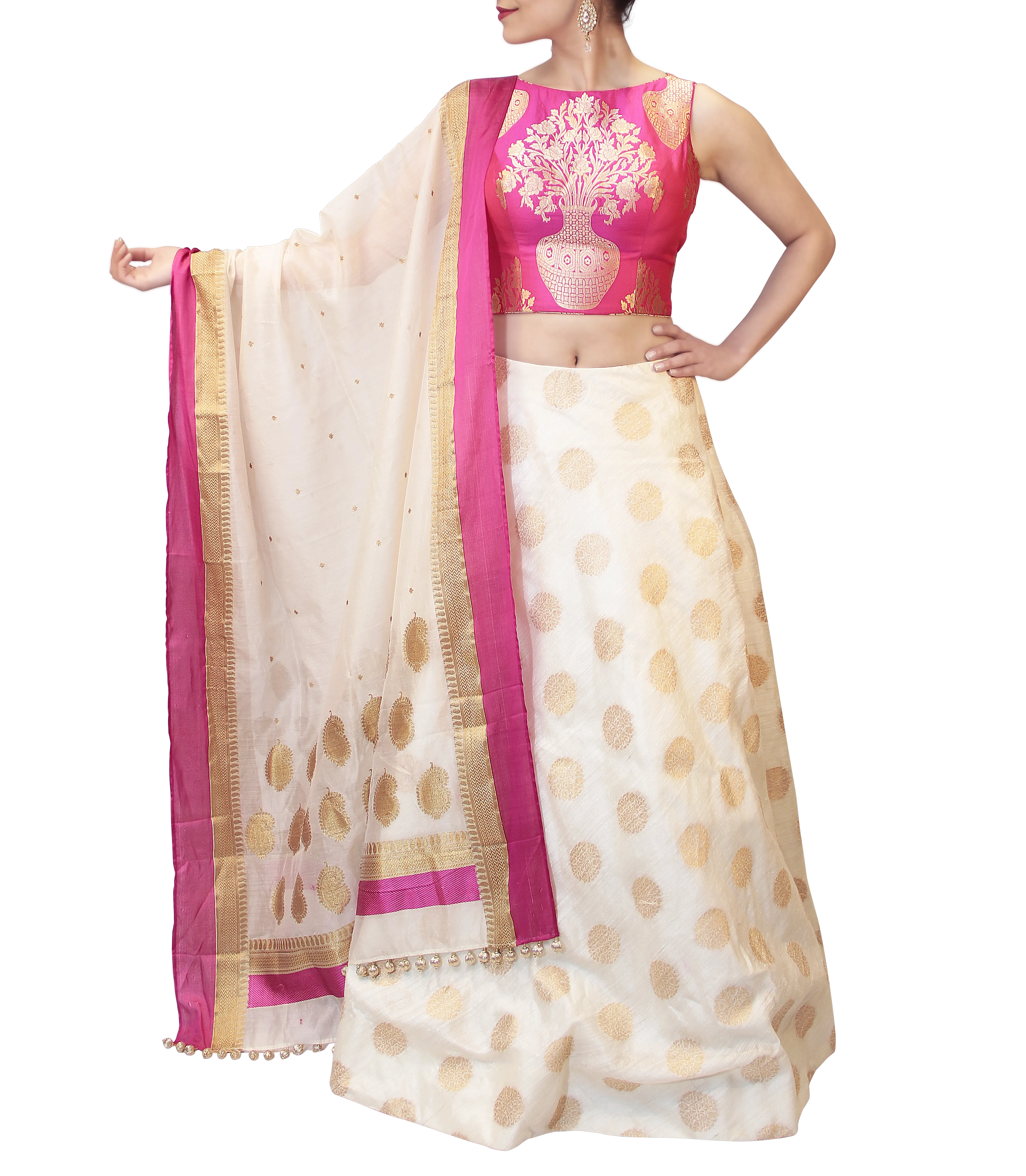 WHITE AND PINK  LEHENGA