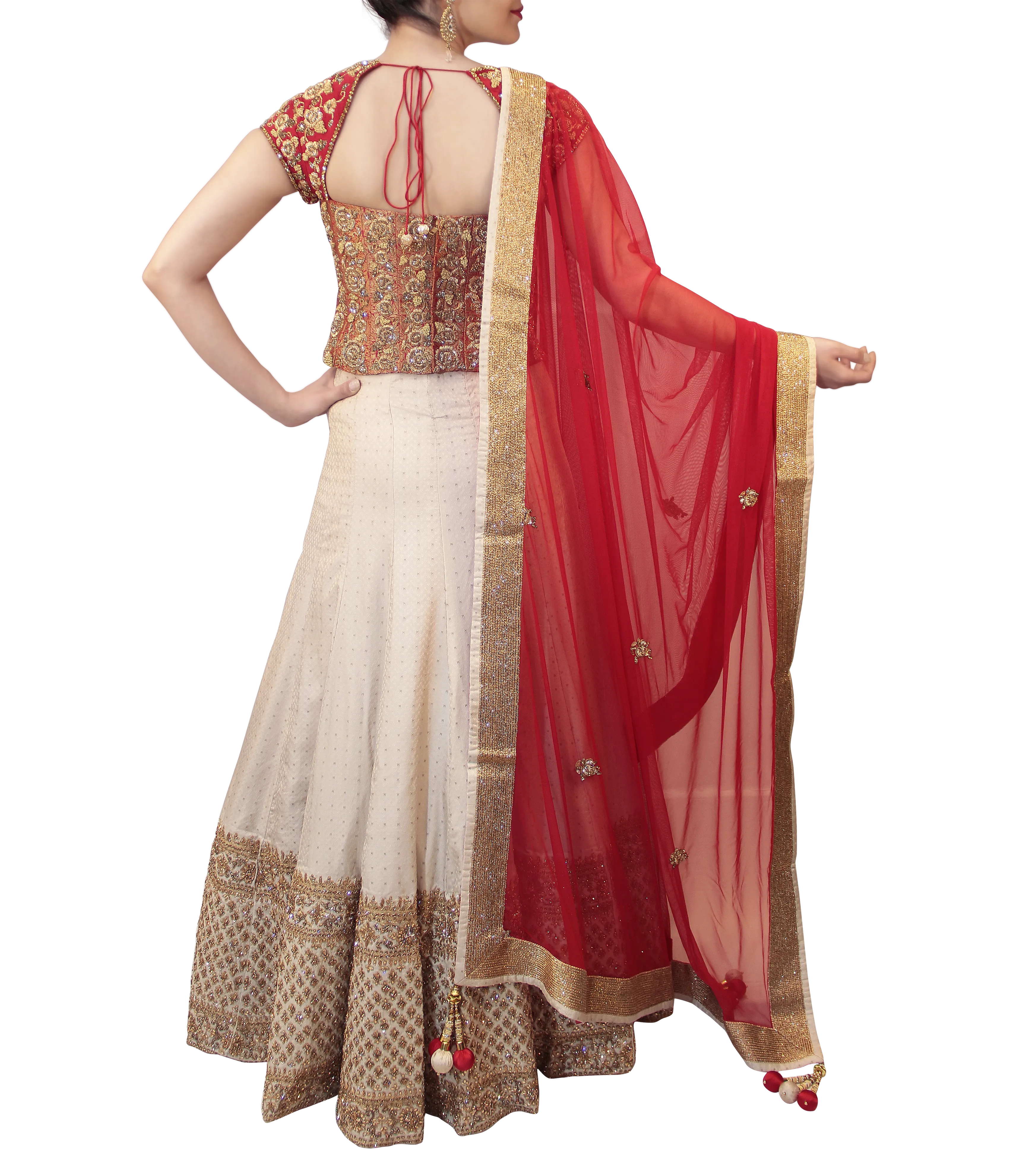 WHITE AND RED BRIDAL LEHENGA