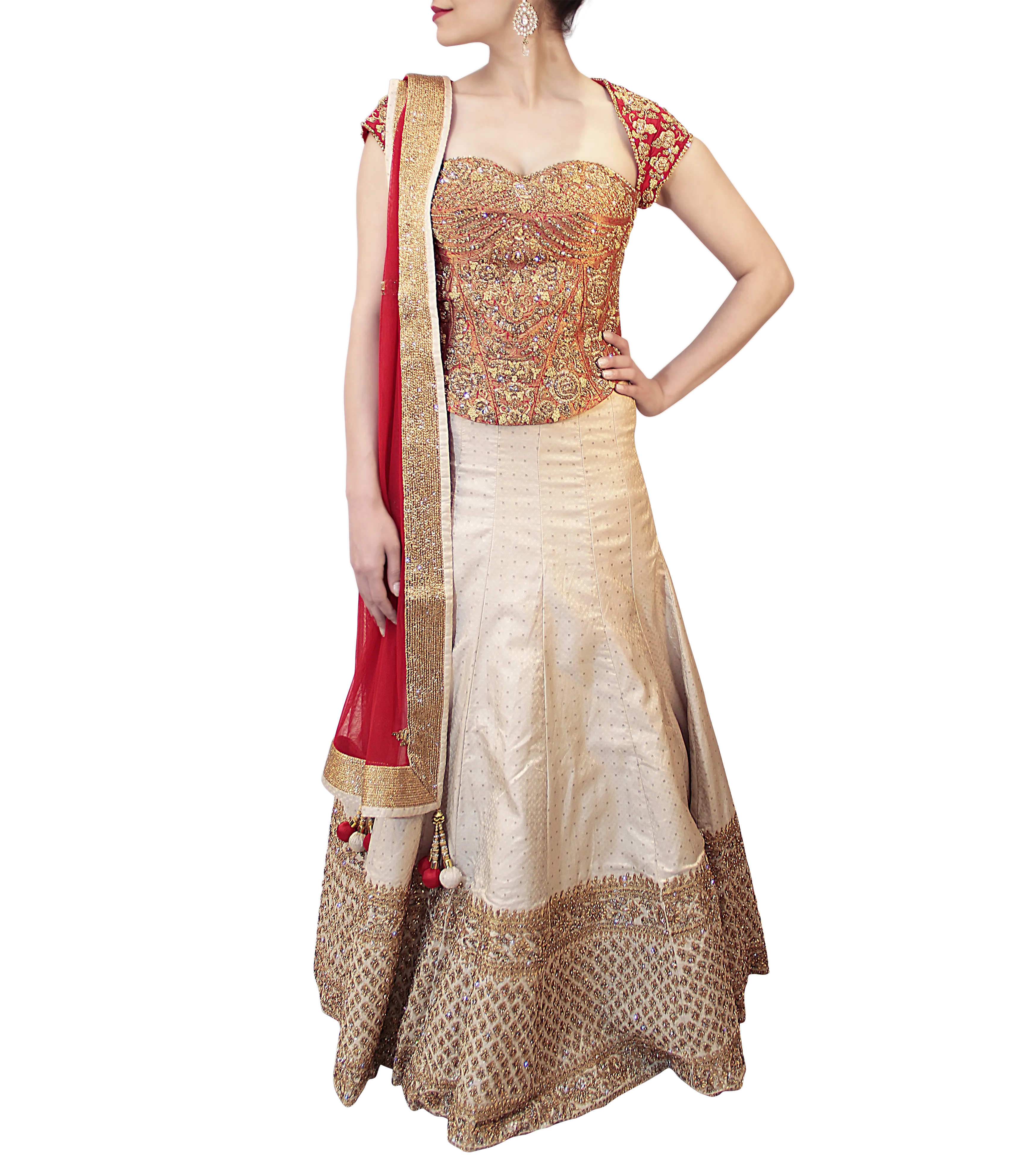 WHITE AND RED BRIDAL LEHENGA