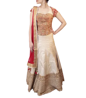 WHITE AND RED BRIDAL LEHENGA