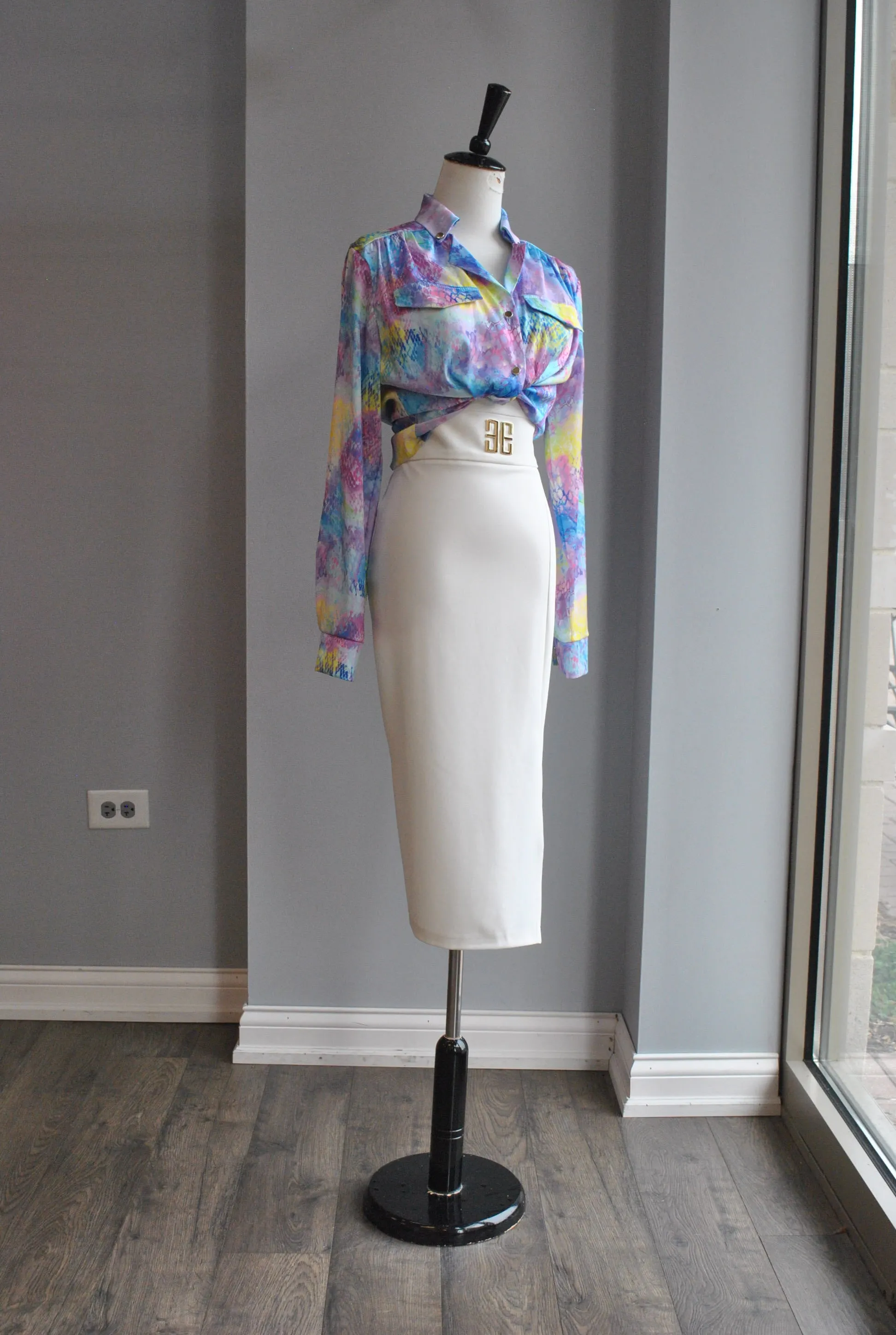 WHITE HIGH WAISTED PENCIL SKIRT