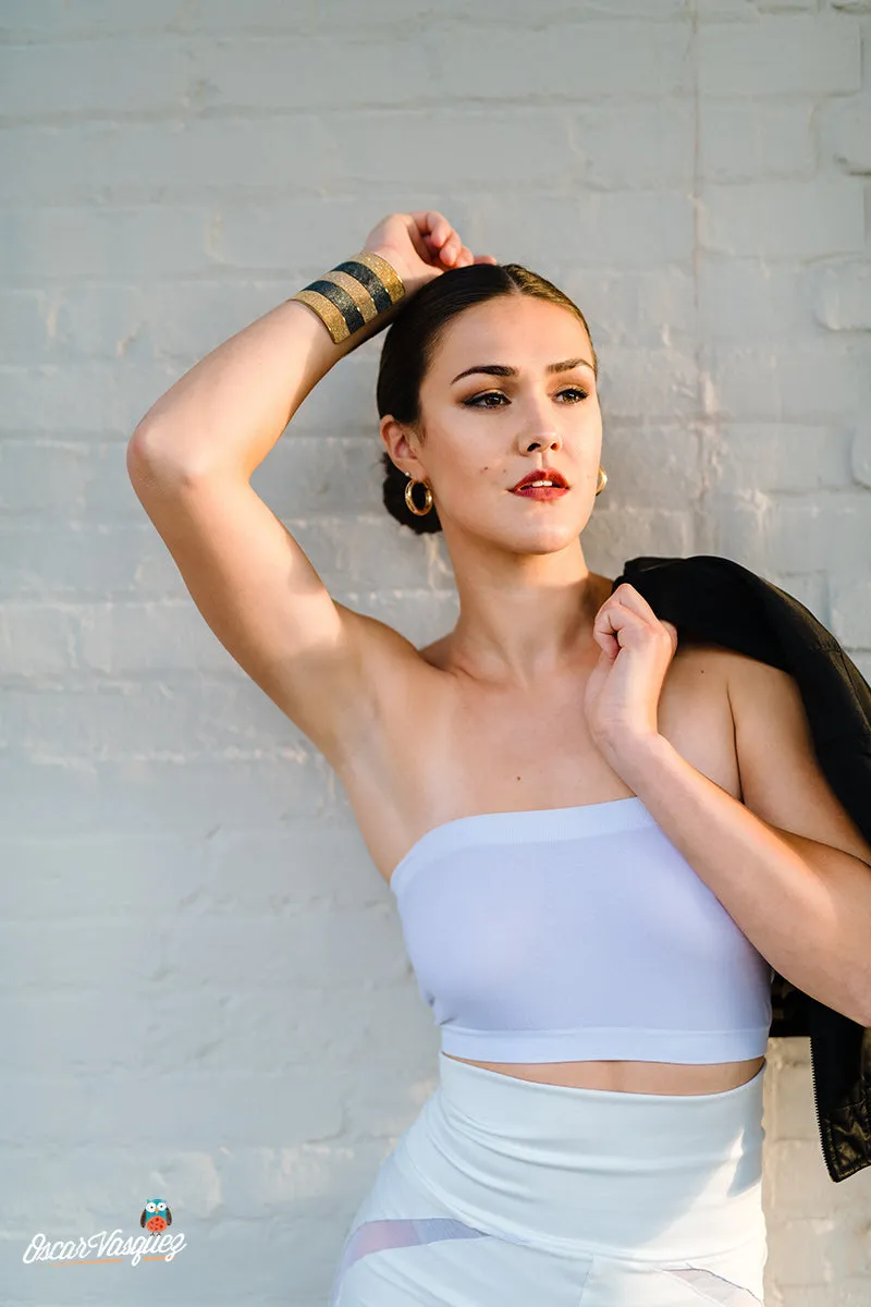 White Mesh Curve Pencil Skirt