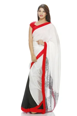 WHITE SILK SAREE WITH EMBROIDERED PALLU