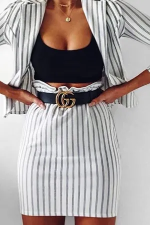 White Stripe Paper Bag Skirt - Tabbie