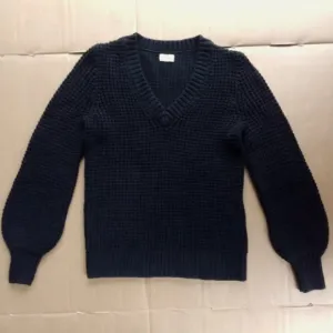 Women's J. Crew Ribbed Black V Neck Sweater Puff Sleeves Size Small