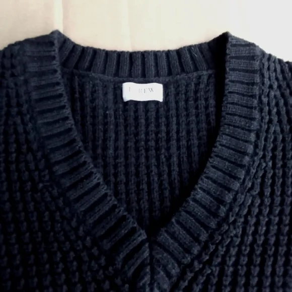 Women's J. Crew Ribbed Black V Neck Sweater Puff Sleeves Size Small
