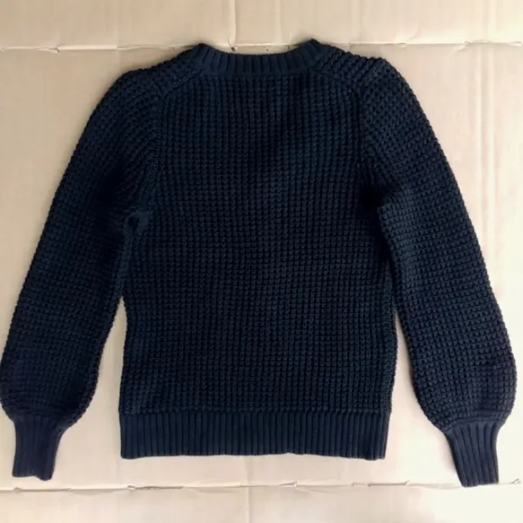 Women's J. Crew Ribbed Black V Neck Sweater Puff Sleeves Size Small