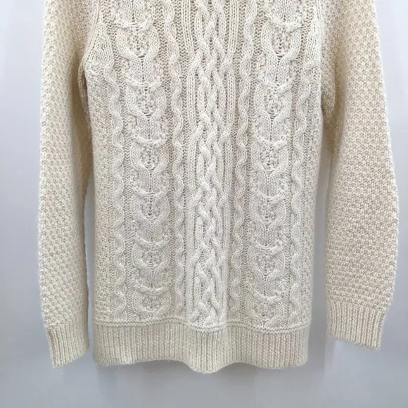 Womens L. Ralph Lauren Chunky Cable Knit Sweater M Ivory Alpaca Wool Preppy L/S