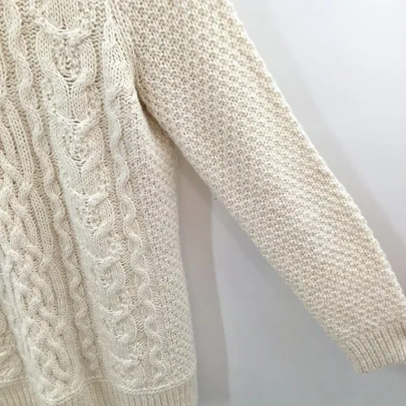 Womens L. Ralph Lauren Chunky Cable Knit Sweater M Ivory Alpaca Wool Preppy L/S