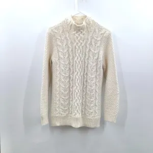 Womens L. Ralph Lauren Chunky Cable Knit Sweater M Ivory Alpaca Wool Preppy L/S