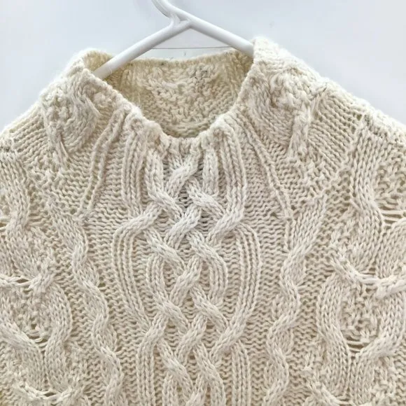 Womens L. Ralph Lauren Chunky Cable Knit Sweater M Ivory Alpaca Wool Preppy L/S