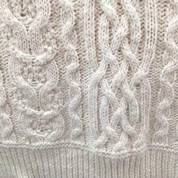 Womens L. Ralph Lauren Chunky Cable Knit Sweater M Ivory Alpaca Wool Preppy L/S
