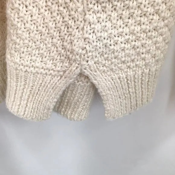 Womens L. Ralph Lauren Chunky Cable Knit Sweater M Ivory Alpaca Wool Preppy L/S