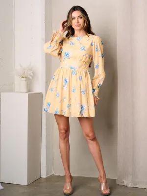 WOMEN'S LONG SLEEVE FIT & FLARE FLORAL MINI DRESS