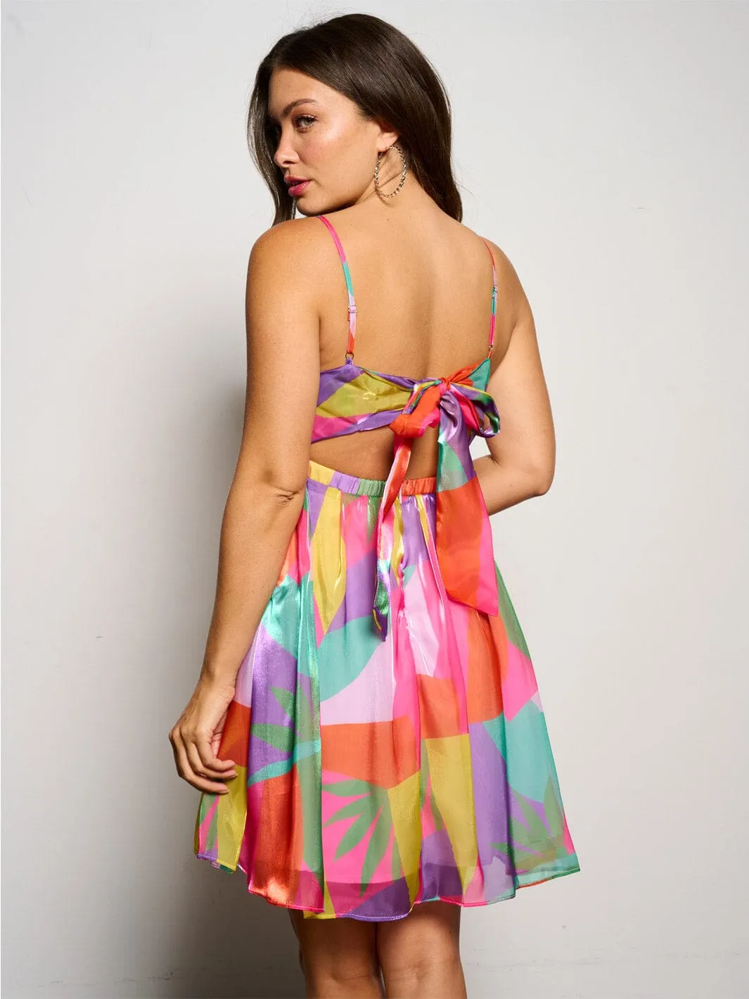 WOMEN'S SLEEVELESS BACK TIE MULTI PRINT FIT & FLARE MINI DRESS