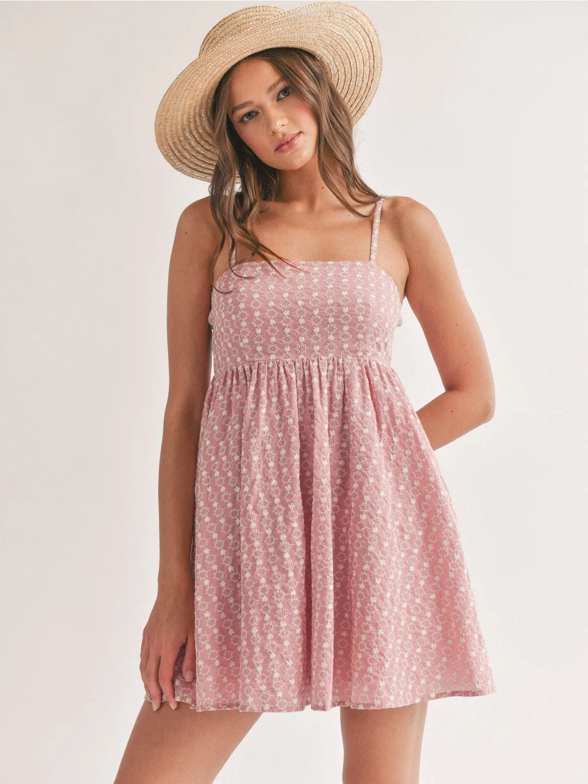 WOMEN'S SLEEVELESS FIT & FLARE EMBROIDERY MINI DRESS