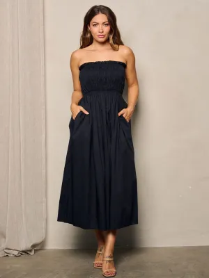 WOMEN'S SLEEVELESS POCKETS SMOCK FIT & FLARE MIDI DRESS