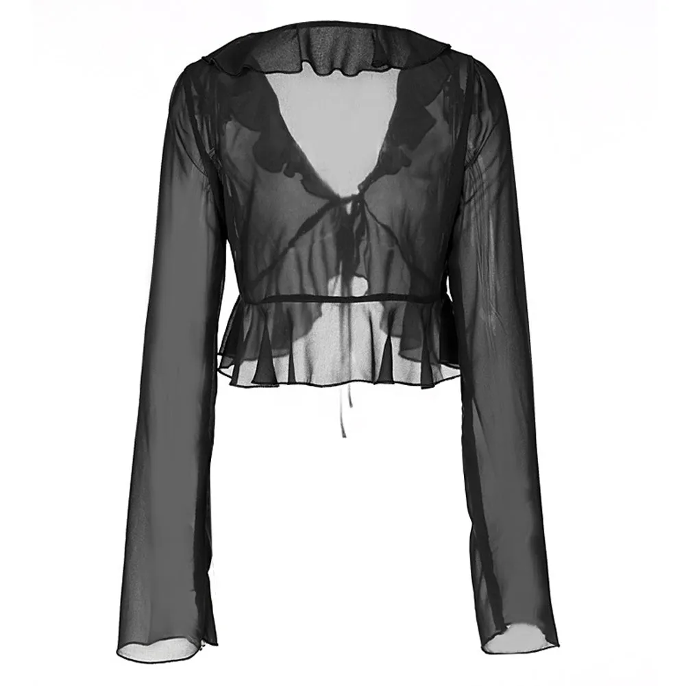 Womens  V Neck Long Sleeve Ruffle Blouse Cosplay Costume Halloween Carnival Party Disguise Suit