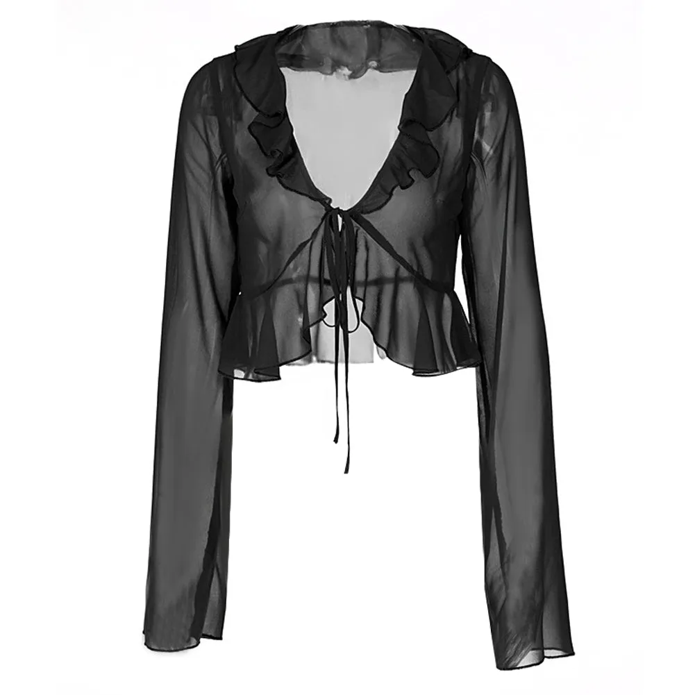 Womens  V Neck Long Sleeve Ruffle Blouse Cosplay Costume Halloween Carnival Party Disguise Suit