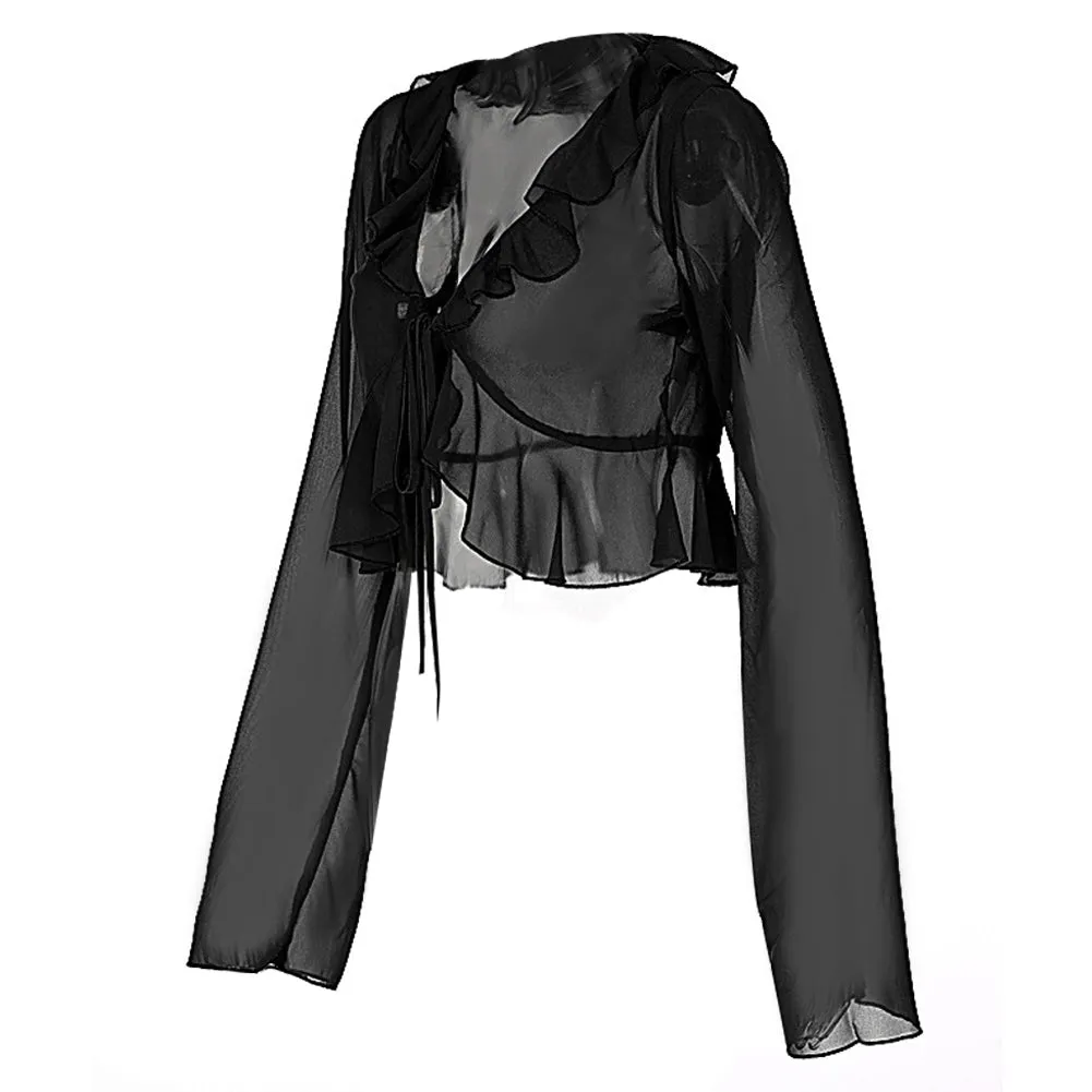 Womens  V Neck Long Sleeve Ruffle Blouse Cosplay Costume Halloween Carnival Party Disguise Suit