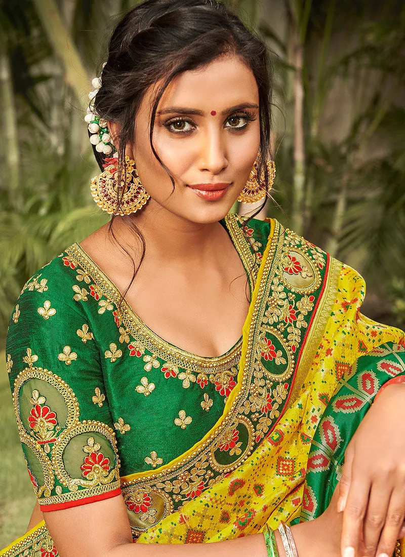 Yellow And Green Silk Saree