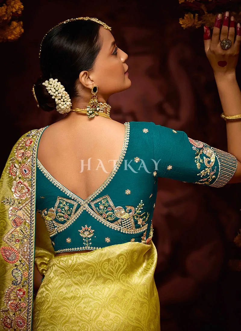 Yellow Multi Embroidery Kanjivaram Silk Saree