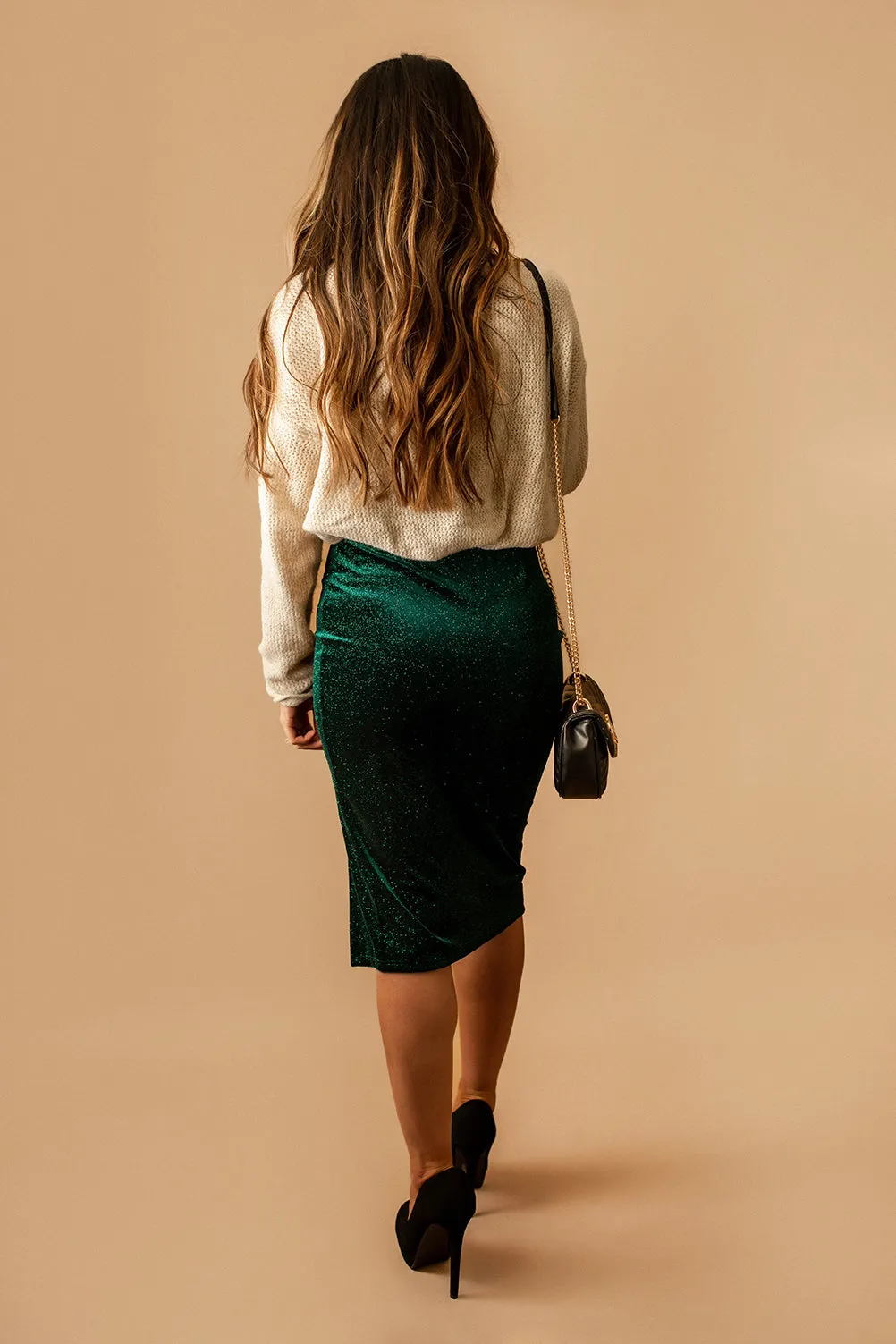 You'll Think Of Me Velvet Sparkle Bodycon Skirt (Hunter Green)