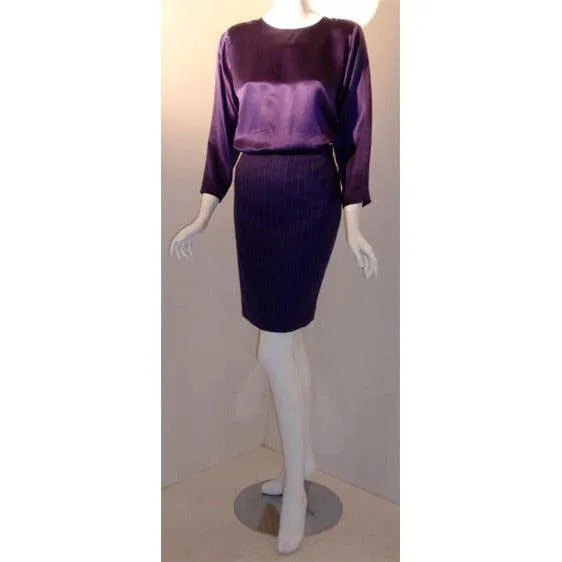 YVES SAINT LAURENT 1990s 3 pc Purple Pinstripe Suit Set | Size 38