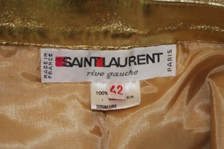 YVES SAINT LAURENT Gold Foil Metallic Leather Pencil Skirt Size 42