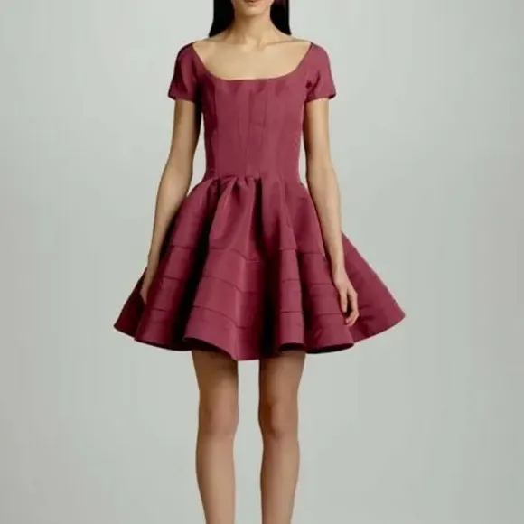 Zac Posen women's Wool Dress 4 Red Short Sleeve Fit-And Flare Dress