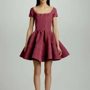 Zac Posen women's Wool Dress 4 Red Short Sleeve Fit-And Flare Dress