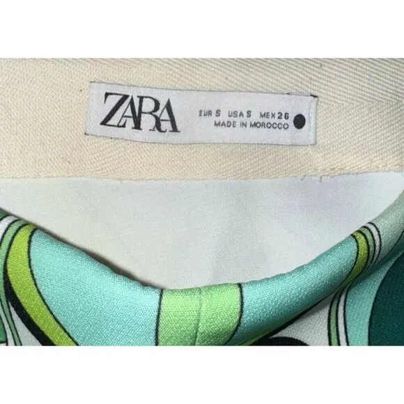 ZARA Green Paisley Flower 70S Look Mini Skirt NWOt Size S