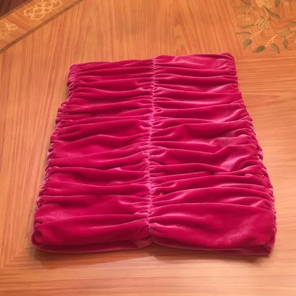 Zara velvet ruched gathered pink fuchsia mini skirt sz.XS