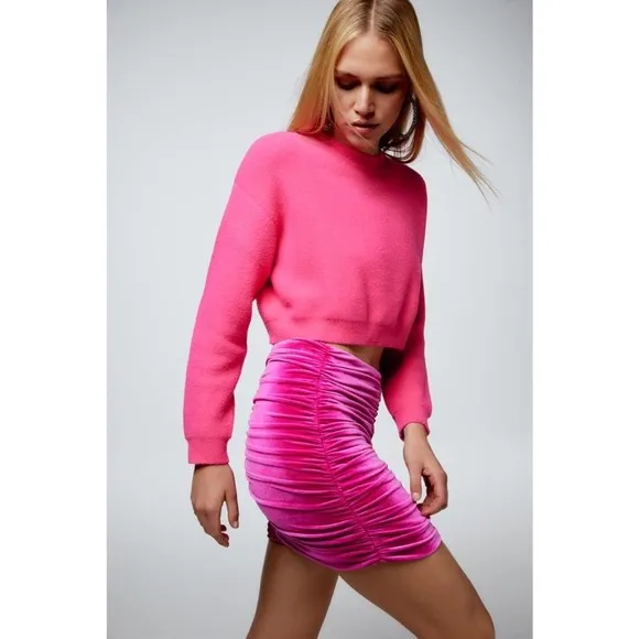 Zara velvet ruched gathered pink fuchsia mini skirt sz.XS