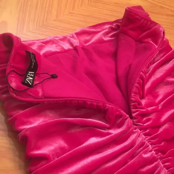 Zara velvet ruched gathered pink fuchsia mini skirt sz.XS